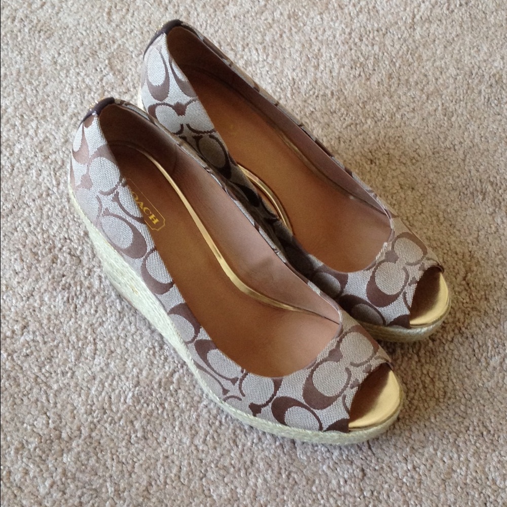 Coach Brown and Cream Signature Wedges